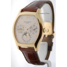 Patek Philippe Mens 5040j 18k Yellow Gold Perpetual Calendar Moon Tonneau