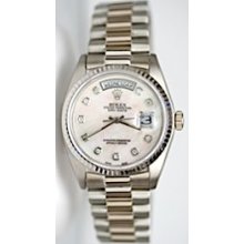 Perfect Rolex White Gold President with White Gold Fluted Bezel and added Authentic Mother of Pearl Diamond Dial - Exquisite