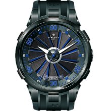 Perrelet Turbine XL DLC 50 mm Watch - Black/Blue Dial, Black Rubber Strap A1051/5 Sale Authentic Titanium