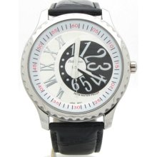 Philip Persio Men's Large Black & White Dial Watch Genuine Leather Strap