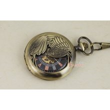 Phoenix Carved Design Brass Pocket Watch Unisex Steampunk Gold Skeleton Vintage