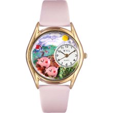 Pigs Pink Leather And Goldtone Watch #C0110002