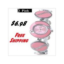 Pink - Stylish Quartz Bracelet Wrist Watch with Rhinestones for Girl