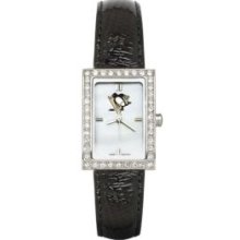 PITTSBURGH PENGUINS LADIES ALLURE WATCH BLACK LEATHER STRAP