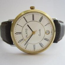 Plato Steel/gold Plated N.o.s. Quartz Gents Watch Running