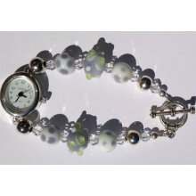 Playful Periwinkle Lampwork - Silver - Swarovski Crystal - Bracelet Watch