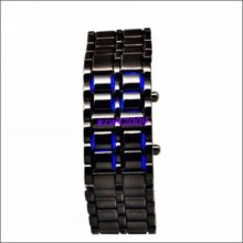 Popular Black Alloy Bracelet Blue Lights Lava Unisex Men Women Kids Led Watch