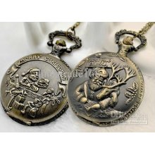 Popular Santa Claus Pocket Watch Christmas Eve Gift Vintage Necklace