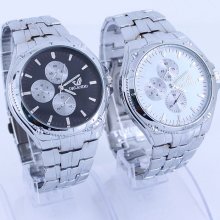 Popular White Black Dial Men Quartz Analog Stainless Steel Wristwatch Sn47