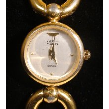 Pretty Gold Tone Anne Klein Round Bezel Bracelet Band Ladies Watch Works (r1)