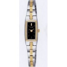 Pulsar Ladies 2 Tone Bracelet Watch W/ Rectangle Face & Black Dial