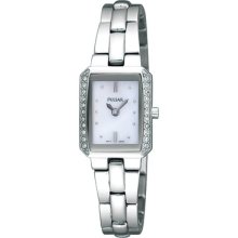 Pulsar Ladies' Stainless Steel, Rectangular Pearl Dial, Crystal-Set PEGF75X1 Watch