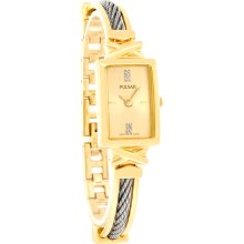 Pulsar Quartz Ladies Two Tone X-Over Cable Bangle Bracelet Watch PEGD02