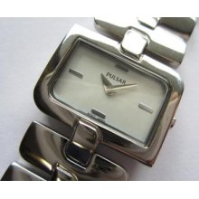 Pulsar Rectangular N.o.s. Stainless Steel Ladies Watch Runs And Keeps Time