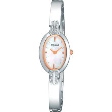 Pulsar Womens Crystal Analog Stainless Watch - Silver Bracelet - Pearl Dial - PEGG15