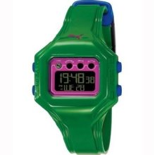 Puma Bounce-s Green And Pink Digital Watch Water-resistant Alarm Chronograph