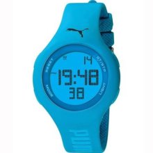 Puma Womens Loop Digital Display Neon Blue Plastic Case Polyurethane Strap Watch