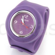 Purple Slap Snap On Silicone Rubber Gel Jelly Quartz Sport Wrist Watch
