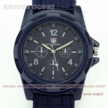 Q0524 - Navy Blue Canvas Strap Unisex Teens Fashion Outdoor Sports Wrist Watch