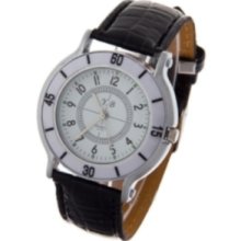 Quartz Analog Watch with Round Shaped Dial Leather Watchband for Women