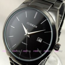 Quartz Hours Clock Date Day Water Black Hand Sport Men Steel Wrist Watch W223