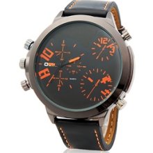 Quartz Movement Analog Sporty Watch with Faux Leather Strap