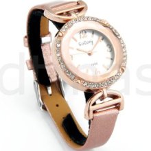 Quartz Movement Round Dial Wrist Watch Wristwatch Champangne Wristband Women