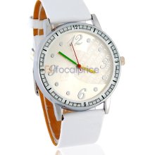 r.B N743 Women's Analog Watch with PU Leather Strap (White)