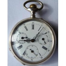 Rare Antique Solid Silver Calendar Quantieme Spiral Breguet Pocket Watch C1890's