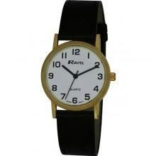 Ravel Watches Ladies Round Gold Plated Case White Dial Watch