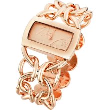 Rectangle Blind Table Dial Fancy Interlocking Chain Rose Gold Plated Steel Watch