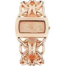 Rectangle Golden Dial Link Chain Rose Gold Plated Cool Women's Bracelet Watch