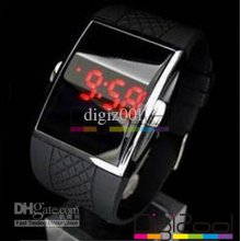 Red Led Digital Day & Date Mens Lady Quartz Watch Silicon Black