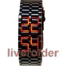 red LED digital Lava Black Men Lady Bangle Wrist Watch