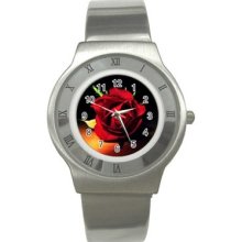 Red Rose Stainless Steel Watch For Sport Men Wristwatch Fashion