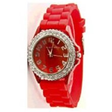 Red Silicone Toy Watch w/CZs