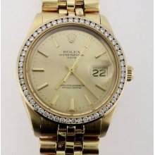 Rolex Date 14k Yellow Gold 1500 Watch With Diamond Bezel And Jubilee Bracelet