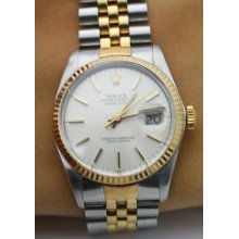 Rolex Datejust 16013 Two-tone Men's Watch 18k & Ss 1983 Automatic Silver Dial