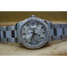 Rolex Datejust 31mm Mid Size Floral Diamond Encrusted Stainless Steel Watch