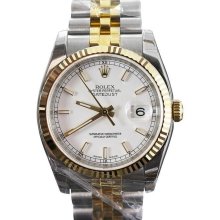 Rolex Datejust 36 MM Jubilee Stainless Steel & 18K Yellow Gold White Men's Timepiece - 116233