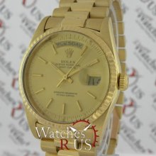 Rolex Day-date President 18238 18k Yellow Gold Champagne Dial Fluted Bezel