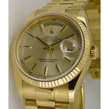 Rolex Gold President 36mm Champagne Stick Dial 118238 Watchchest