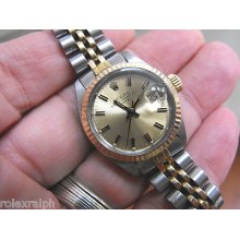 Rolex Ladies 18k And Ss Oysterdate With 18k + Ss Rolex Band With Rolex Cert