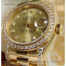 Rolex Ladies Crown Collection Gold Full Diamond Champagne 179158 Watch Chest