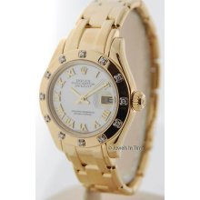 Rolex Ladies Pearlmaster 80318 P 18k Yellow Gold Mop Dial Watch Box/papers