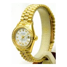 Rolex Ladies President Yellow Gold Certified Pre-Owned White Diamond Dial/1.00ct Pave Set Diamond Bezel/2.00ct Diamond Bracelet