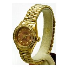 Rolex Ladies President Yellow Gold Certified Pre-Owned Salmon Diamond Dial/1.00ct Pave Set Diamond Bezel/2.00ct Diamond Bracelet