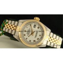 Rolex Lady Datejust 18k&ss White Roman Dial 69173 Watch Chest (paypal)