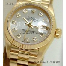 Rolex Lady President 18k Yellow Gold Mother Of Pearl Diamond 69178 Watch Chest