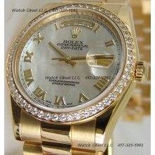 Rolex Mens President 118238 18k Mother Of Pearl Roman Diamond Watch Chest